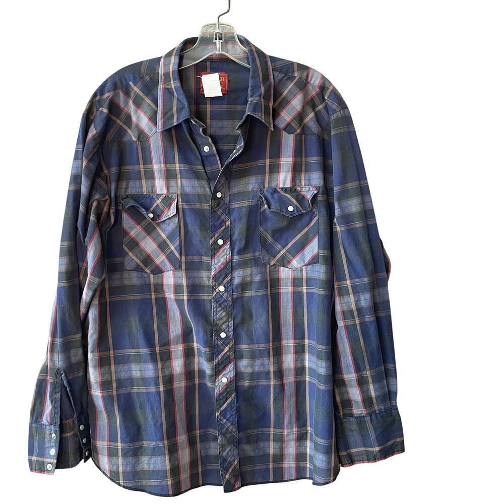 Vintage Rustler X Long Tails Pearl Snap Plaid Long Sleeve Cowboy Western Rodeo